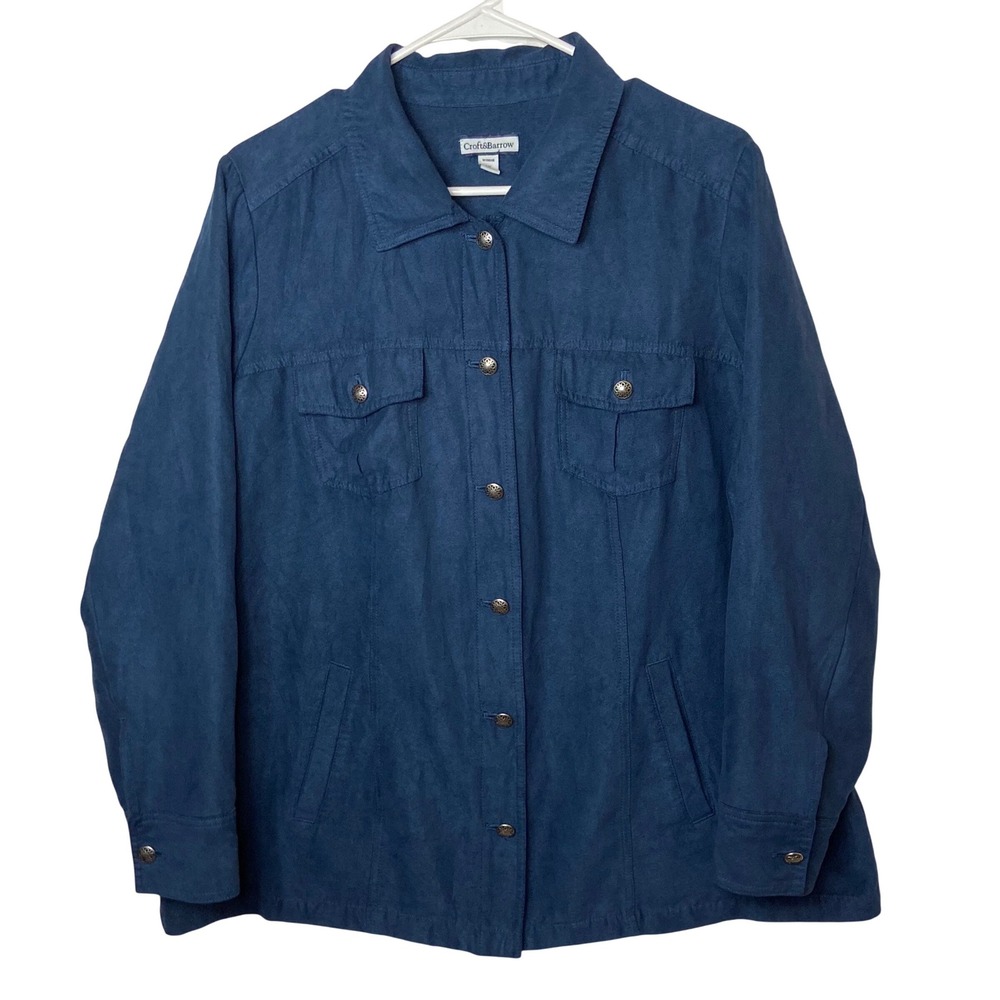 Croft & Barrow Blue Faux Suede Button Front Jacket Womens Plus 1X Shacket